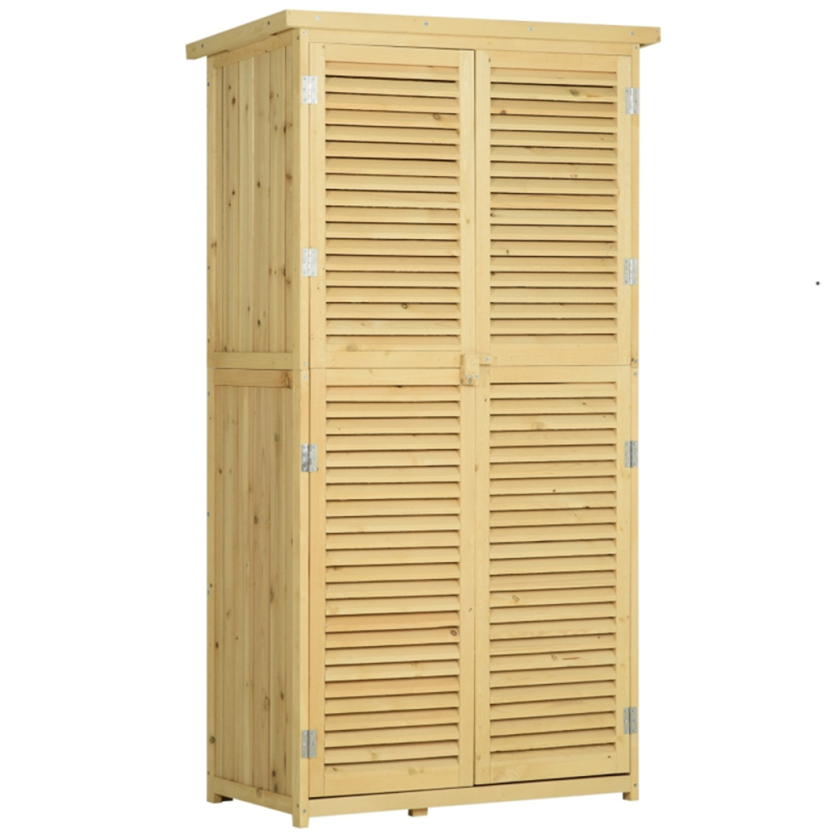 Sturdy Fir Wood Garden Storage Shed with Lockable Doors & Shelving - Natural Finish