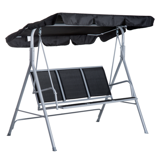 Black Outdoor 3-Seater Swing Chair - Weatherproof Patio Comfort