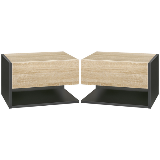 Two wooden nightstands with black frames on a white background