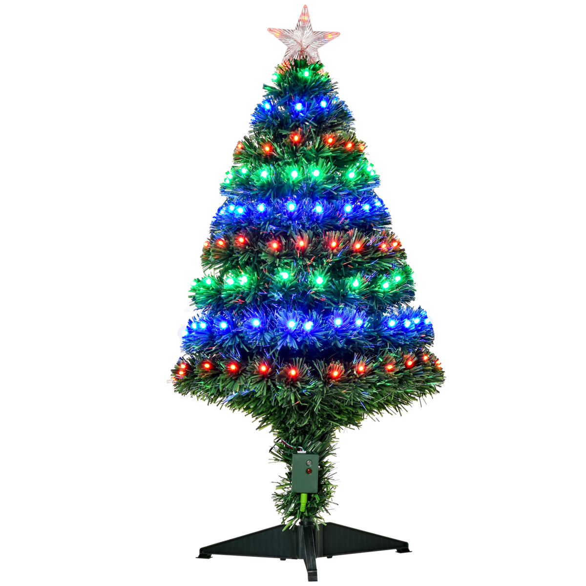 3ft Prelit Artificial Christmas Tree with Multicolor Fiber Optic LEDs Green