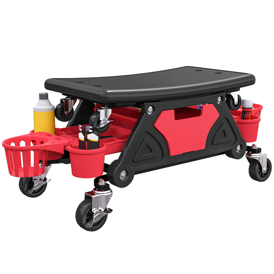 Heavy-Duty Rolling Mechanic Stool with Storage - 135kg, Red