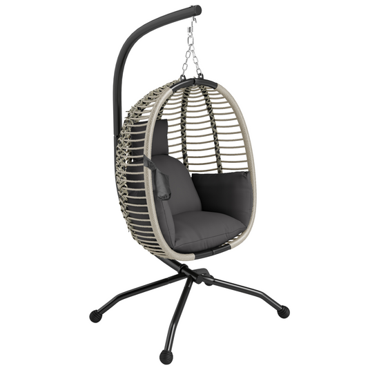 Premium Dark Grey Folding Basket Chair with Cup Holders