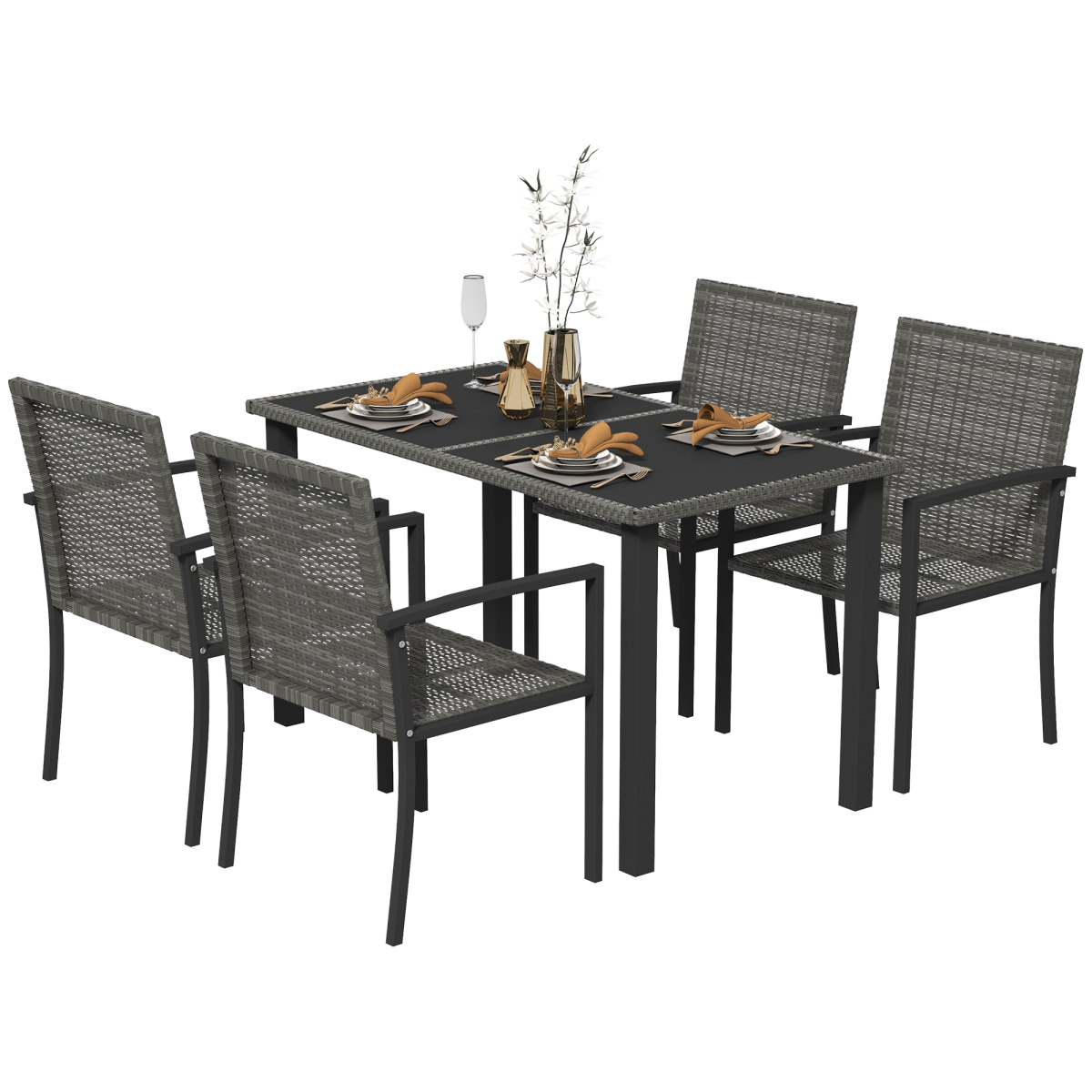 4-Seat Rattan Garden Set with Glass Table - Grey