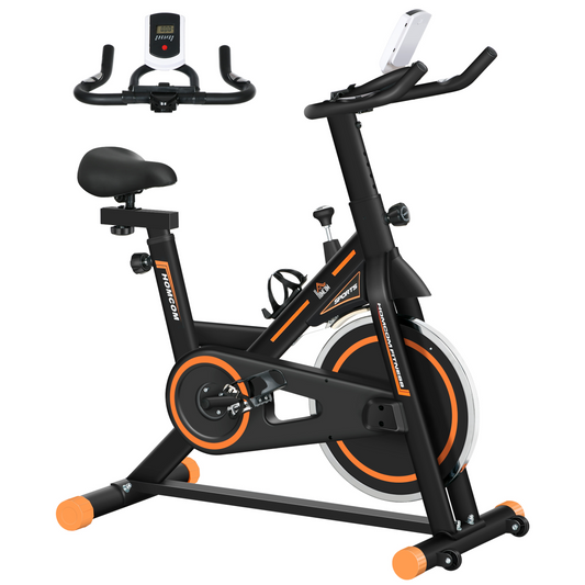 Indoor Cycling Bike: LCD Display, Heart Rate Sensor, Orange Power