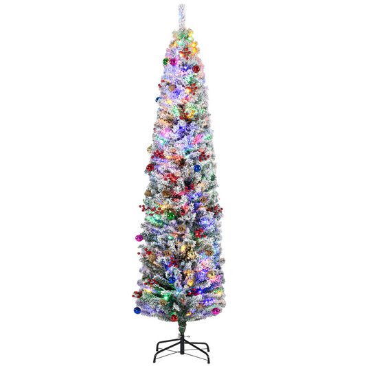 7' Artificial Christmas Tree with Flocked Tips, LED Lights, Decoration
