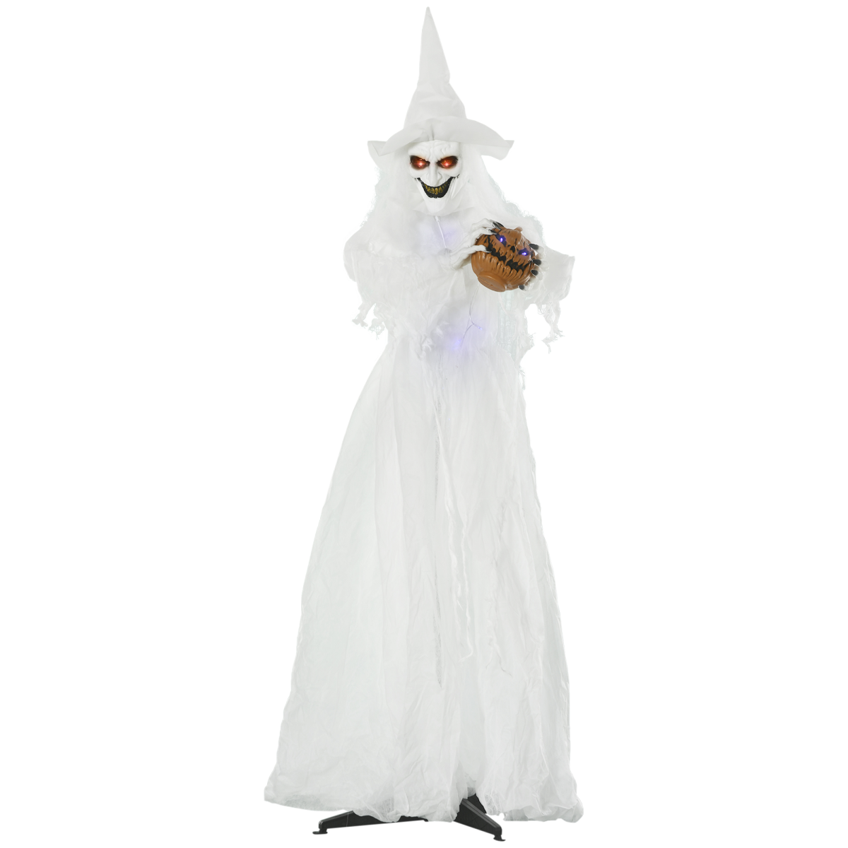 72-Inch Halloween Witch with Pumpkin, Skeleton Ghost, Motion-Activated Lights