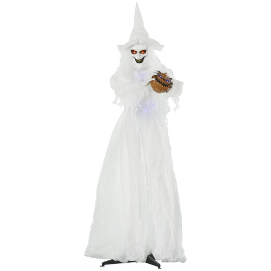 72-Inch Halloween Witch with Pumpkin, Skeleton Ghost, Motion-Activated Lights