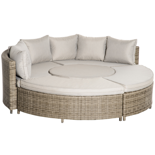 8-Seater PE Rattan Daybed with Lift-Top Table & Olefin Cushions