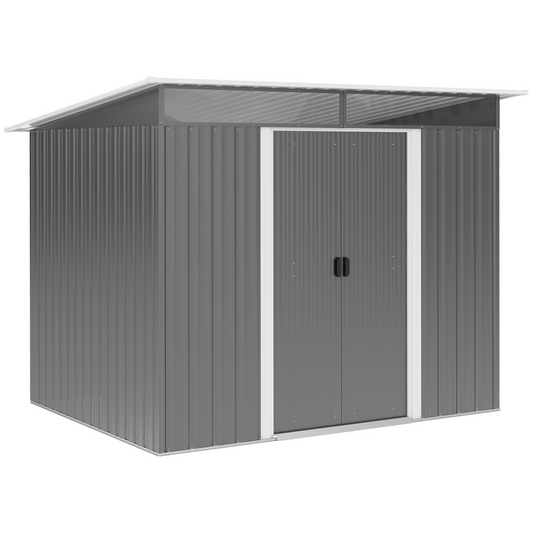 6.4x8.5 ft Steel Garden Shed Freestanding, Double Sliding Door Grey