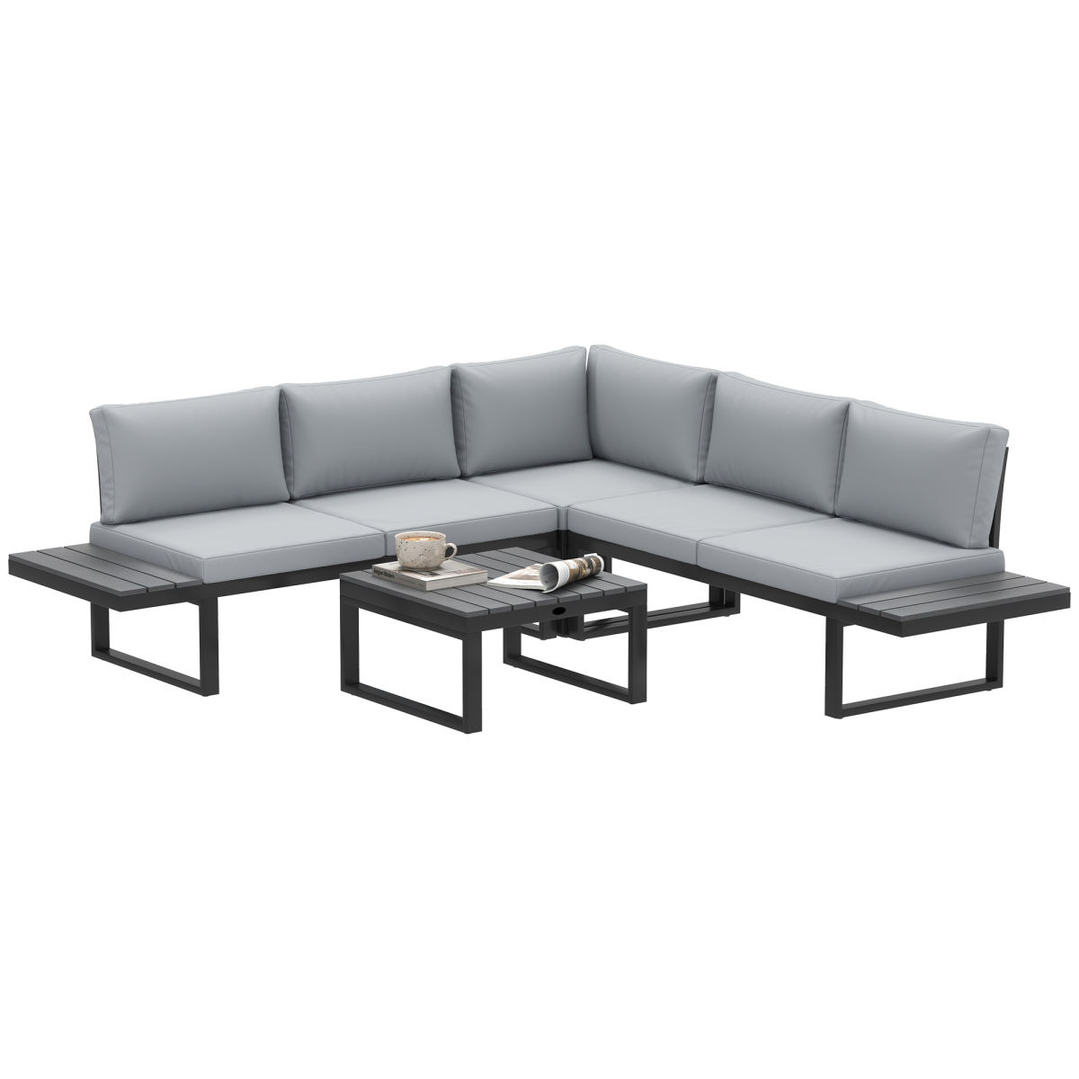 4-Piece Garden Set with 5-Level Reclining Corner Sofa