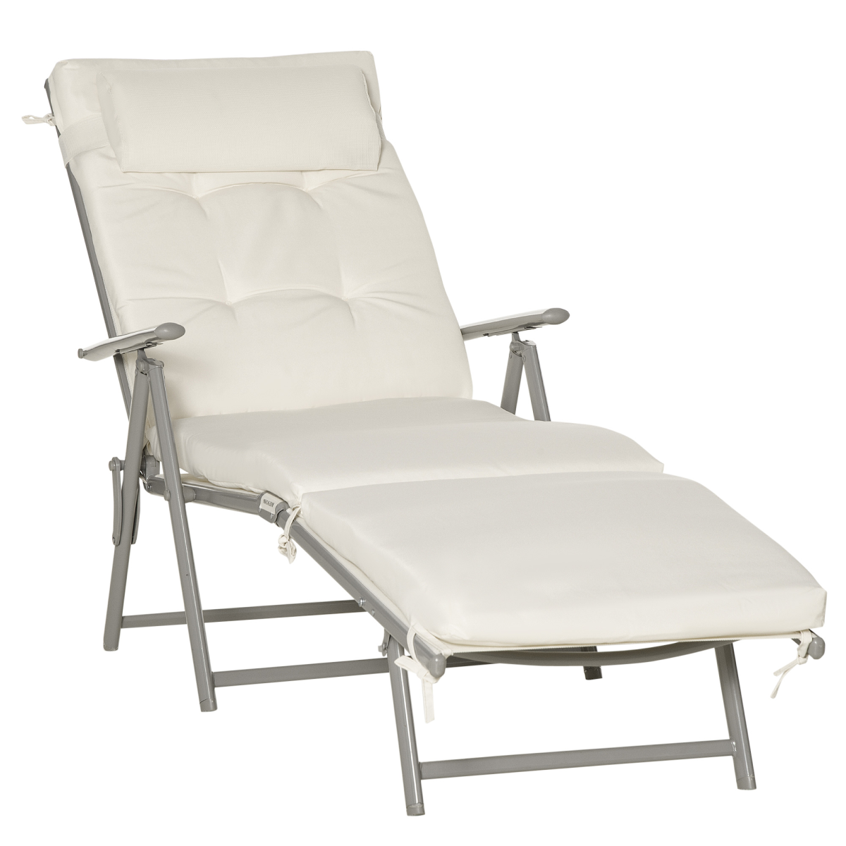Foldable Sun Lounger Recliner with Padded Seat, 7-Position Back, Texteline White