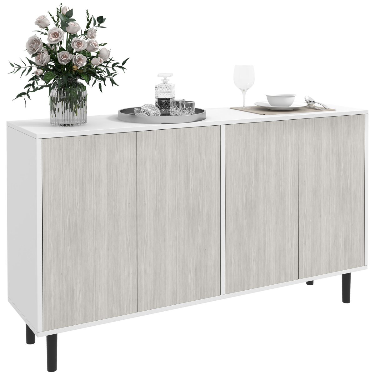 Stylish White Sideboard Cabinet with Adjustable Shelves for Organized Living