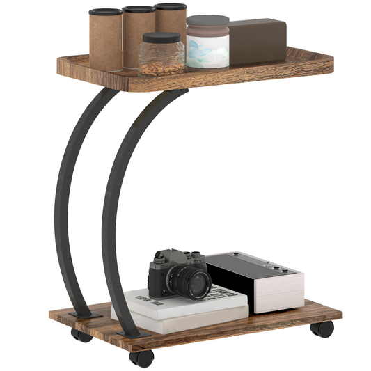 Versatile C-Shaped Side Table with Storage & Wheels for Any Room