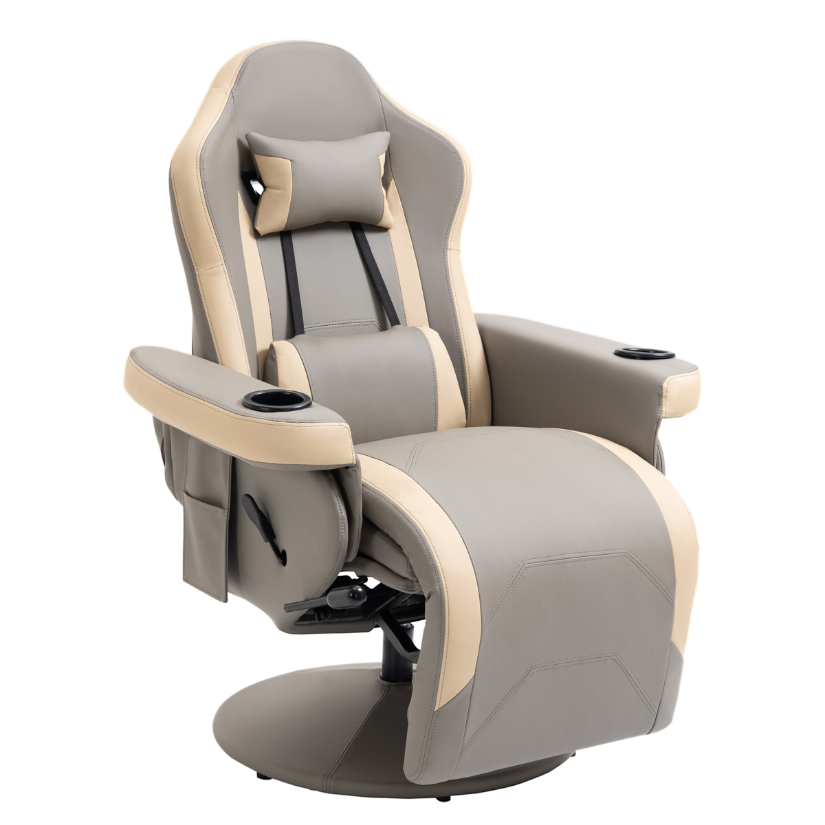 Two-Tone PU Leather Manual Recliner with Adjustable Leg & 135° Recline