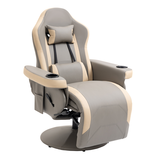 Two-Tone PU Leather Manual Recliner with Adjustable Leg & 135° Recline