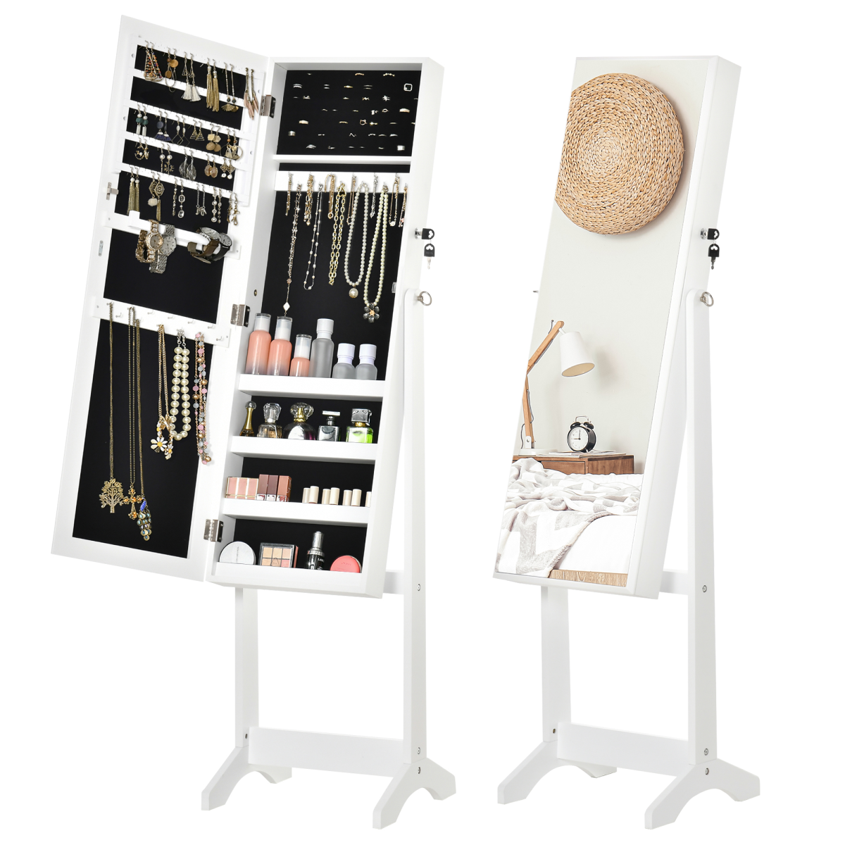 Elegant Lockable Mirrored Jewellery Cabinet - Ultimate Organizer & Stylish Decor