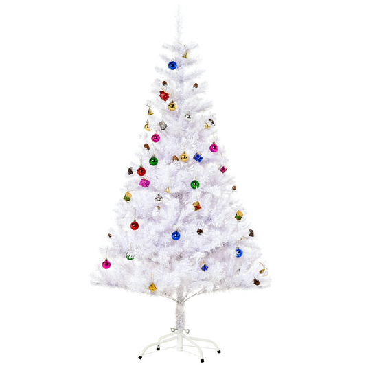 5ft Snow White Artificial Christmas Tree with Metal Stand & Decor Pack