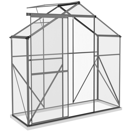 6x2.5ft Polycarbonate Greenhouse - Aluminium Frame, Dark Grey
