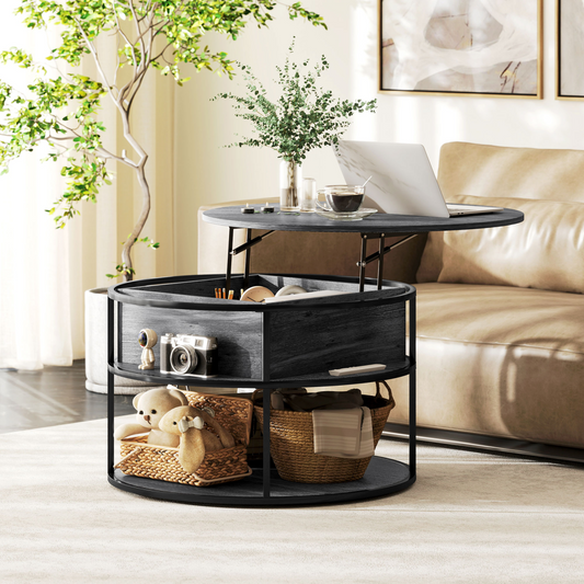 Versatile Lift-Top Rattan Coffee Table with Hidden Storage – Charcoal Grey