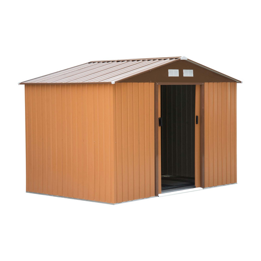 9x6 ft Metal Shed, Khaki - Weatherproof Outdoor Storage with Sliding Doors