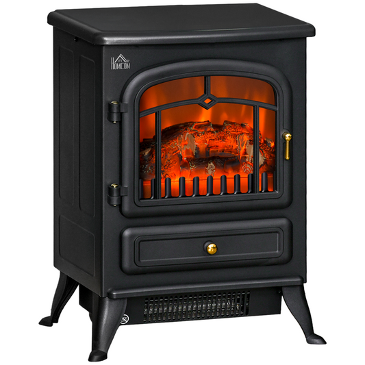 Realistic Electric Fireplace 1850W - Portable Black Heater with Wood Effect