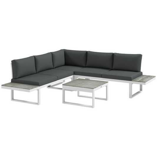 4-Piece Garden Set with Reclining Corner Sofa - White