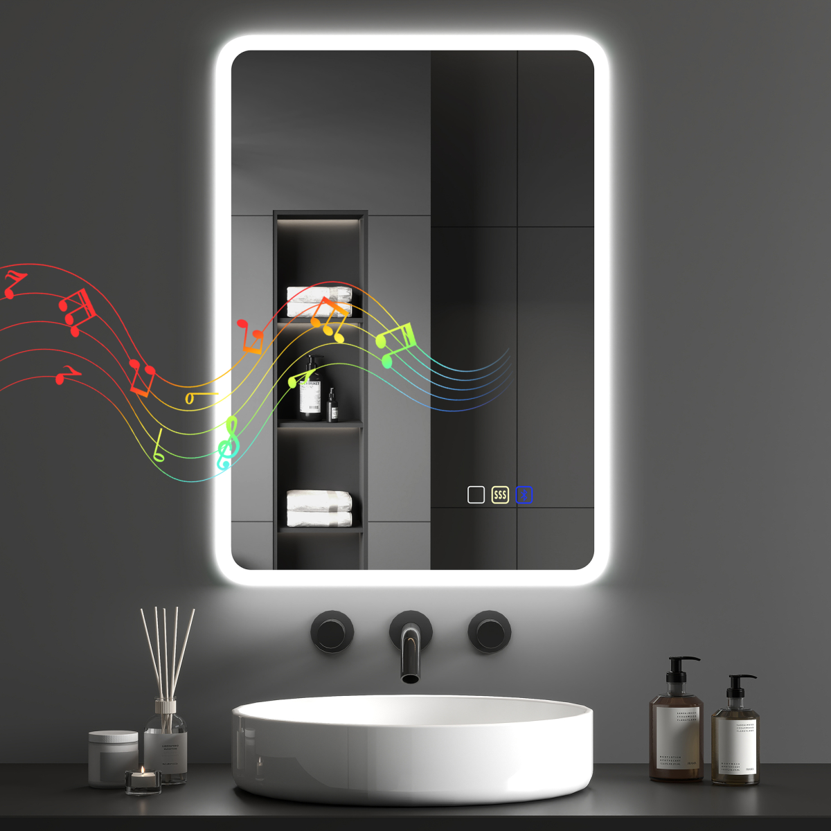 Smart LED Bluetooth Bathroom Mirror – Stylish & Fog-Free Reflection!