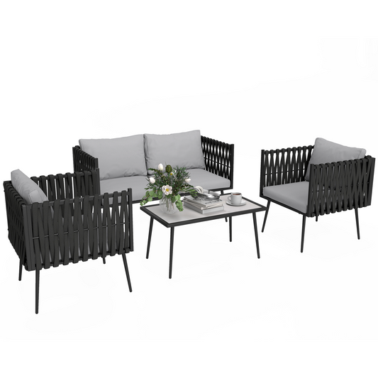 Chic 4-Piece Garden Furniture Set with Cushions & Elegant Faux Marble