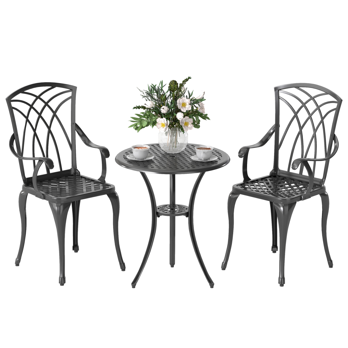 Cast Aluminium 2-Seater Outdoor Table & Chair Set - Brown