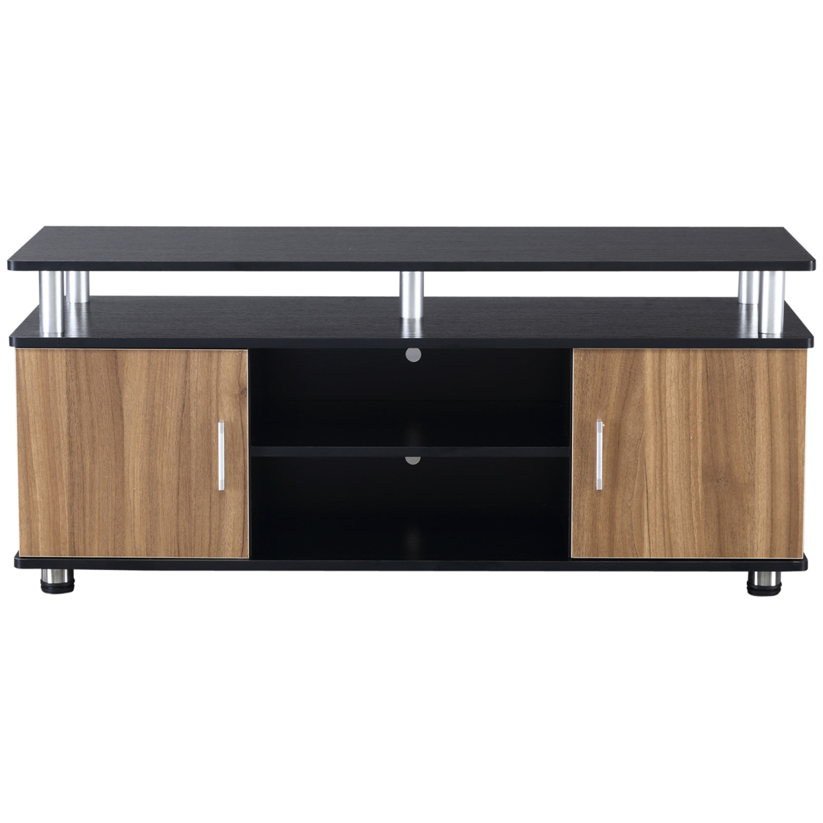 Modern Stylish TV Cabinet Stand - Space Saving Media Console in Black & Walnut