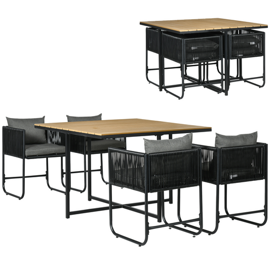 5-Piece Rattan Dining Set - Space-Saving 4-Seater Cube Design