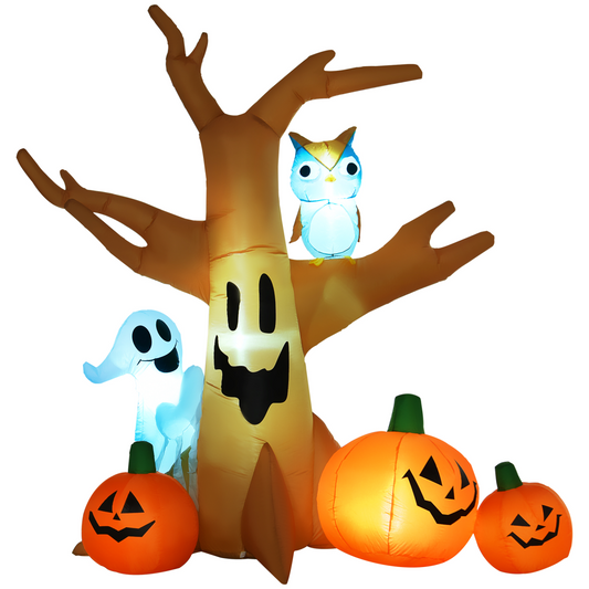 240cm Halloween Inflatable: Scary Tree with Ghost, 3 Pumpkins, Owl & 4 LEDs