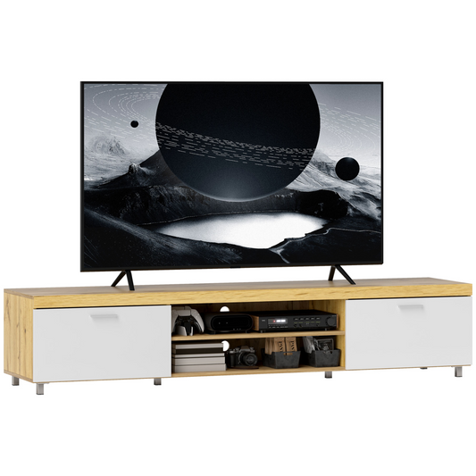 Stylish Light Brown TV Stand with Storage & Open Shelves for Modern Living