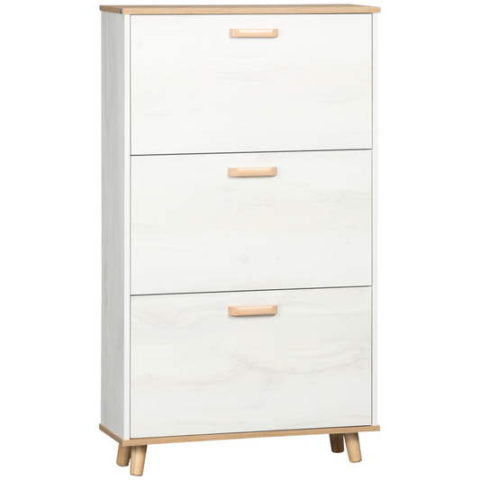 Slim Shoe Storage Cabinet - 12 Pair Capacity with 3 Adjustable Flip Drawers