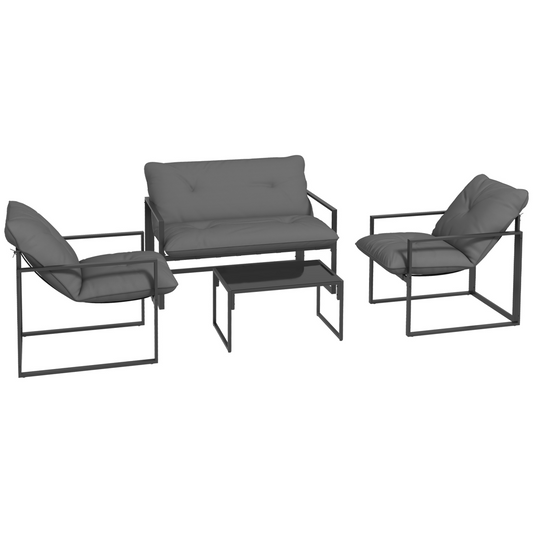 4-Piece Garden Sofa Set with 2 Armchairs, Loveseat & Table - Grey