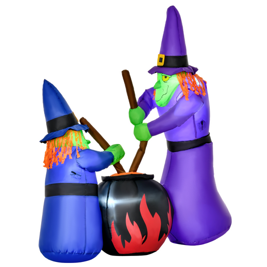 1.8m Inflatable Halloween Witches Around a Glowing Black Cauldron with LEDs