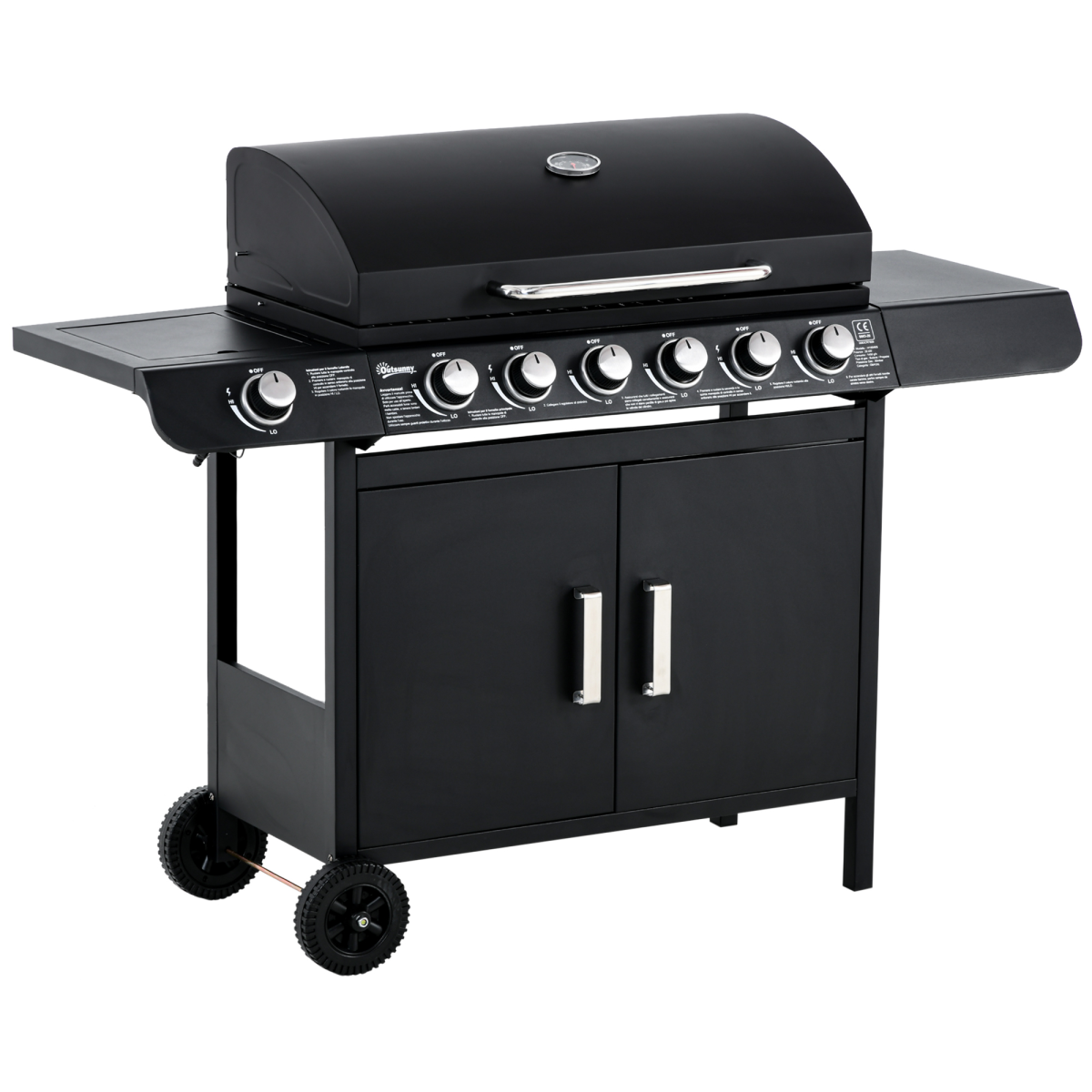 6+1 Burner Gas BBQ Grill with Wheels and Cabinet