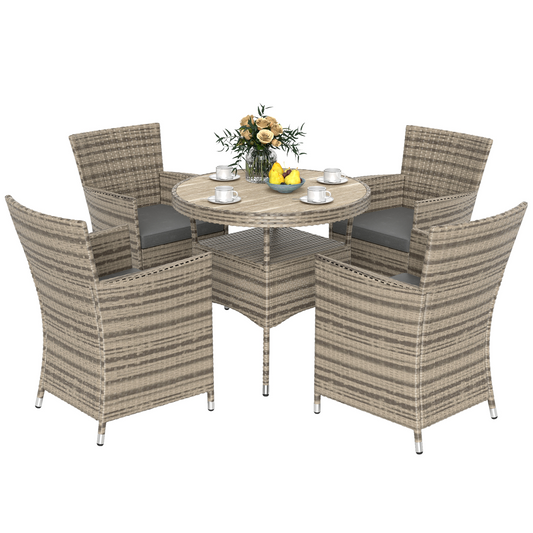 4-Piece Grey Rattan Dining Set with Cushions - Perfect for Outdoor Gatherings