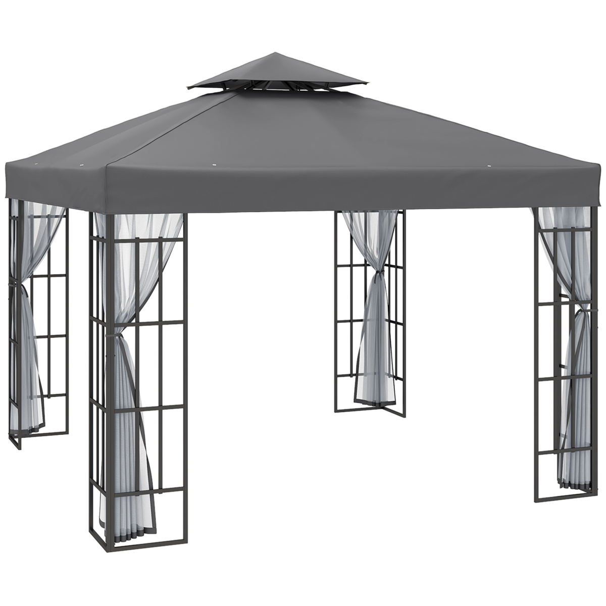 3x3m Gazebo with 2-Tier Vented Roof, Grey Patio Pavilion
