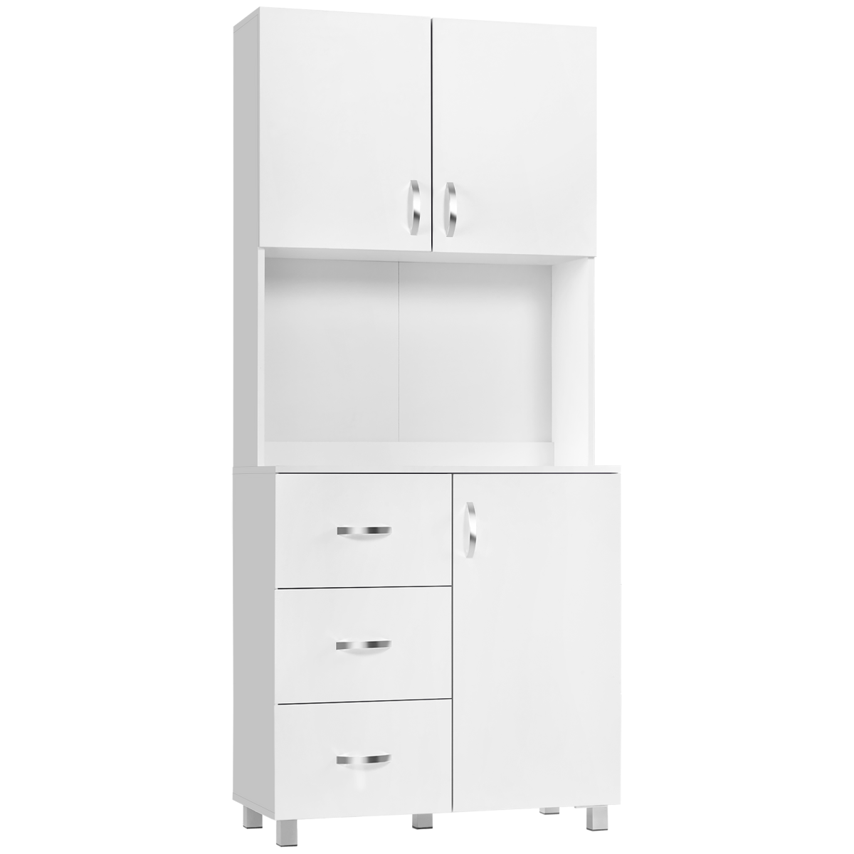 Versatile White Wooden Kitchen Storage Cabinet - Stylish Organizer & Larder