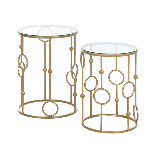 Gold Nesting Coffee Tables (Set of 2) with Tempered Glass Tops