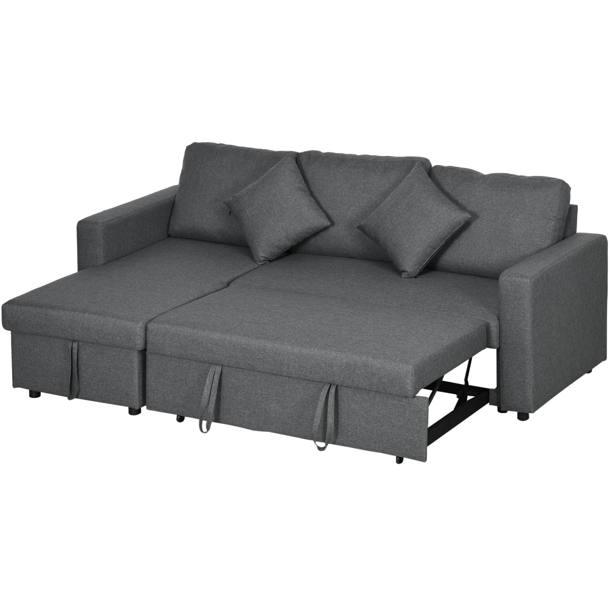 Corner Sofa Bed with Storage, 3-Seater Pull-Out, Dark Grey