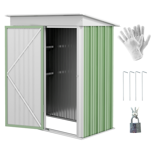 5x3 ft Steel Lean-To Garden Shed - Lockable, Bike-Tool Ready, Green