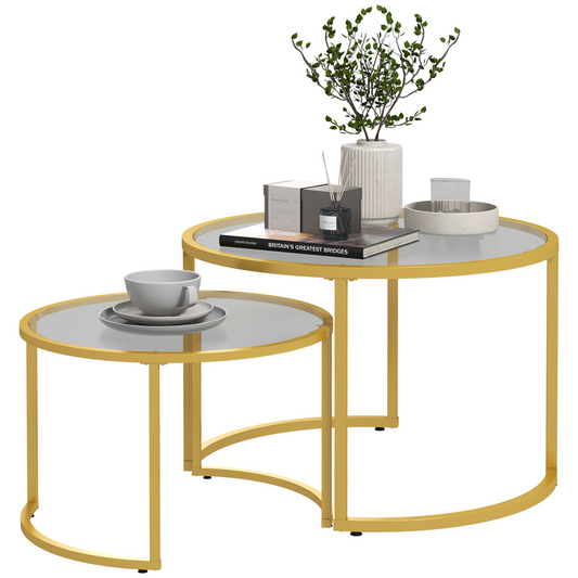 Elegant Nesting Coffee Table Set with Glass Top - Modern Gold Finish
