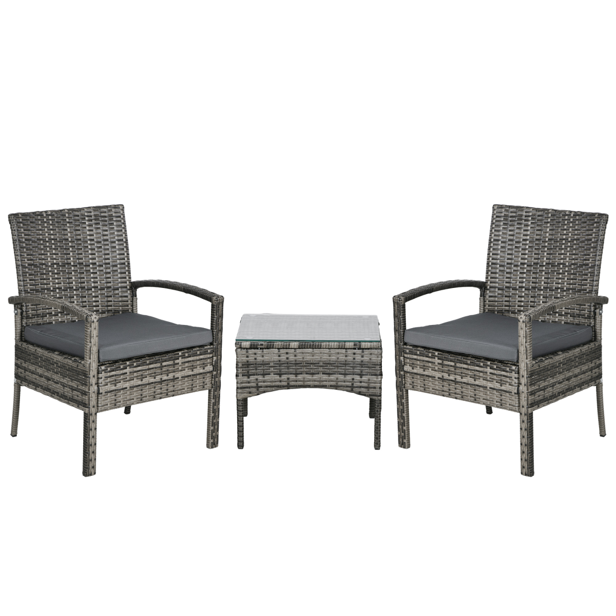 3-Piece Grey Rattan Bistro Set - Table & 2 Chairs