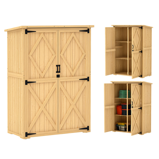 Wood Tool Cabinet with Double Doors - Natural Finish