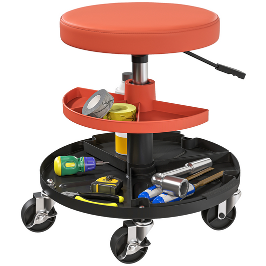 Yellow Rolling Mechanic Stool - 135kg Capacity & Pneumatic Height Adjust