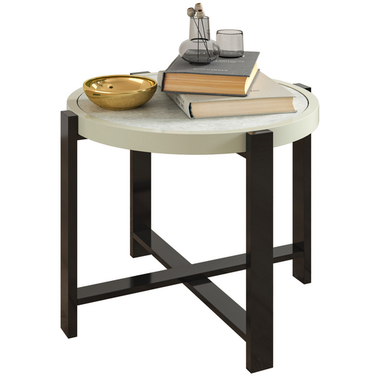 Chic Faux Marble Garden End Table - Modern Light Grey Design