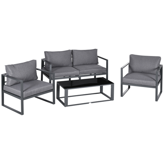 4-Piece Garden Sectional Set with Aluminum Frame, Cushions & Table