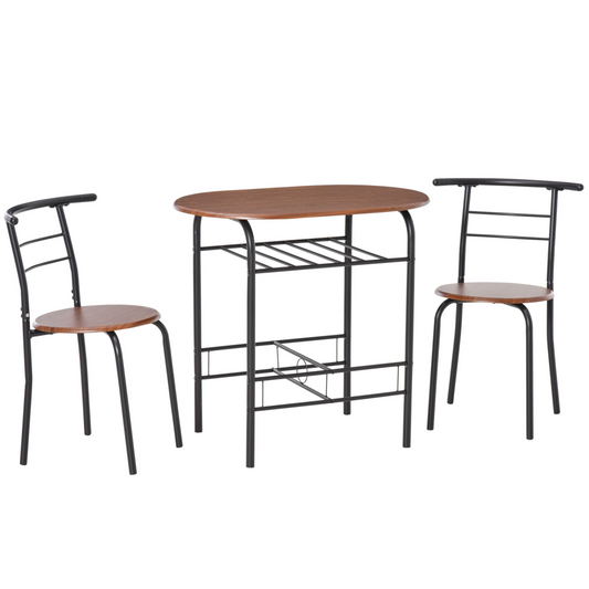 MDF 2-Seater Bar Table Set with Bottle Storage, Oak Wood Tone
